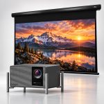 XGIMI TITAN Noir Max 4K RGB Laser Projector + VIVIDSTORM Cinematic White Motorised Drop Down Projector Screen Bundle - Black Casing
